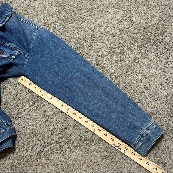Free People Distressed Blue Denim Button Up Jacket, Medium - Picture 3 of 8